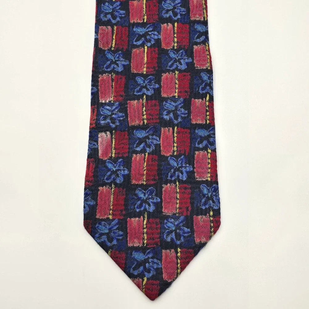 Ermenegildo Zegna‎ Geometric Red Gold 100% Silk Italy Mens Neck Tie